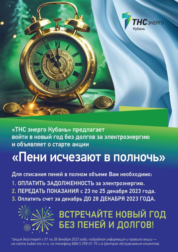 ТНС энерго Кубань»: оплатите счет за свет вовремя – и в новом году пени  аннулируются :: Главные новости :: Новости :: О городе - Администрация и  городская Дума муниципального образования город-герой Новороссийск